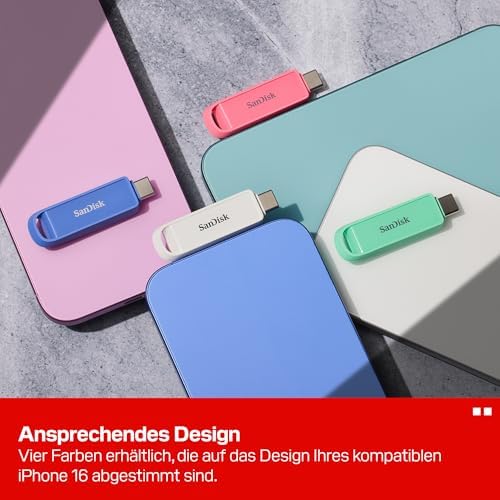 Phone Drive mit USB Type-C 512 GB (Flash-Laufwerk für Smartphones, Tablets und Computer, 150 MB/s Lesen, Schlüsselring-Öse zur Mitnahme, 1 Jahr RescuePRO Deluxe-Software) - Seastar Pink