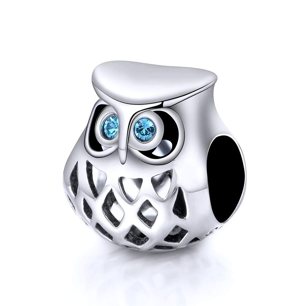 LOVANS 925 Sterling Silver Graduation Gift Charm Crystal Cute Wise Owl Bead Charm Fit Bracelet