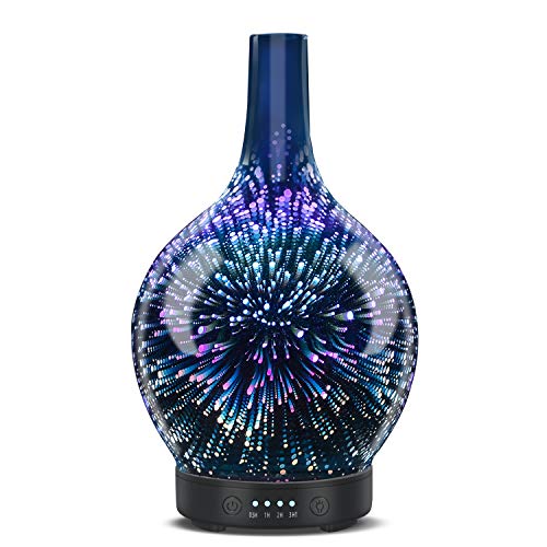 Aromatherapy Essential Oil Diffuser, Ultrasonic Cool Mist Aroma Diffuser, Whisper Quiet Humidifier with Time Setting and 7 Colors LED Lights Changing for Home Office 100 ml (3D Firework)