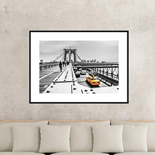 New York, New York Print, Yellow Cab Print, Brooklyn Bridge Photography, Large New York Art, Monochrome Print, Living Room Wall Decor, NYC