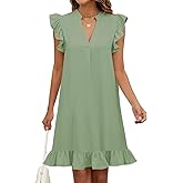 Wkior Summer Dresses for Women 2026 Casual V Neck Cap Sleeve Ruffled Hem T-Shirt Dress Flowy Swing Smock Mini Sundress