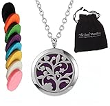 'Tree of Life' Essential Oil Diffuser Necklace Aromatherapy Pendant, Velvet Jewelry Bag, Extra Pads
