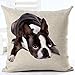 Cotton Linen Cute Funny Various Pet Dogs Human Friends Boston Terrier Throw Pillow Covers Cushion Cover Decorative Sofa Bedroom Living Room Square 18 Inches