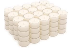 Stonebriar Bulk 96 Pack Unscented Smokeless Long Burning Clear Cup Tea Light Candles with 8 Hour Extended Burn Time, White