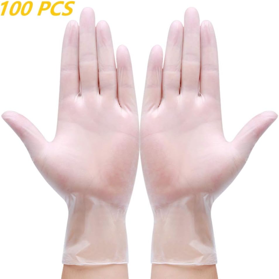 Sopplea Disposable Vinyl Gloves, Non-Sterile, Powder Free, Smooth Touch, Food Service Grade, Medium Size [100 Pack]