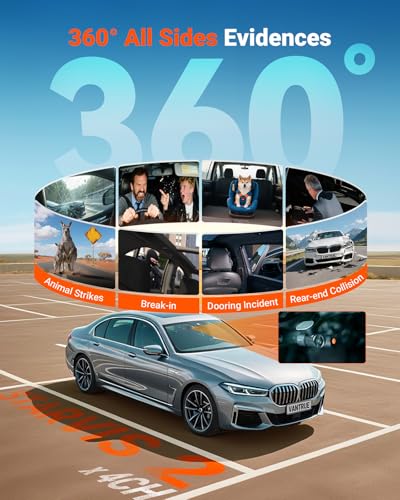 Vantrue N5S 4 Channel 360 Degree WiFi Dash Cam, STARVIS 2, IR Night Vision, 2.7K+1080P*2+1440P Front Rear Inside Dashcam, Voice Control, GPS, 24 Hours Parking Mode, IR Night Vision, Support 1TB Max