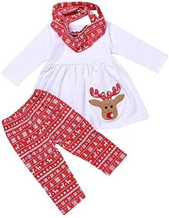 Sharemen Toddler Baby Girls Christmas Print Dresses Pants Scarf Clothing Set