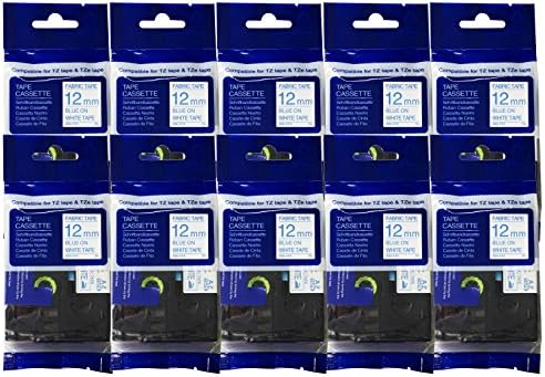 10 Pack of TZeFA3 Compatible Fabric Tape for BROTHER P-Touch 1/2" (12mm x 3m) Blue on White by OFFICE LABELS TZFA3 TZ FA3 TZ-FA3 TZe FA3 TZe-FA3