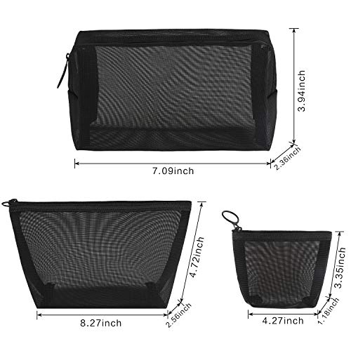 3 Pieces Mesh Cosmetic Bag Mesh Makeup Bags Black Mesh Zipper Pouch for Offices Travel Accessories, 3 Sizes 2 3 Pieces Mesh Cosmetic Bag Mesh Makeup Bags Black Mesh Zipper Pouch for Offices Travel Accessories, 3 Sizes