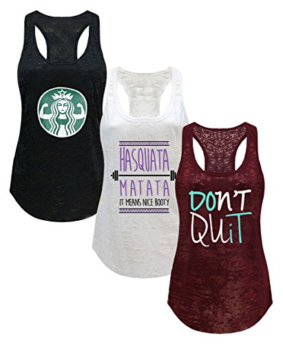 Tough Cookie's Women's Gym Athletic Workout Tank Top 3 Pack Deal #3 (X-Large - LF, Black/White/Maroon)