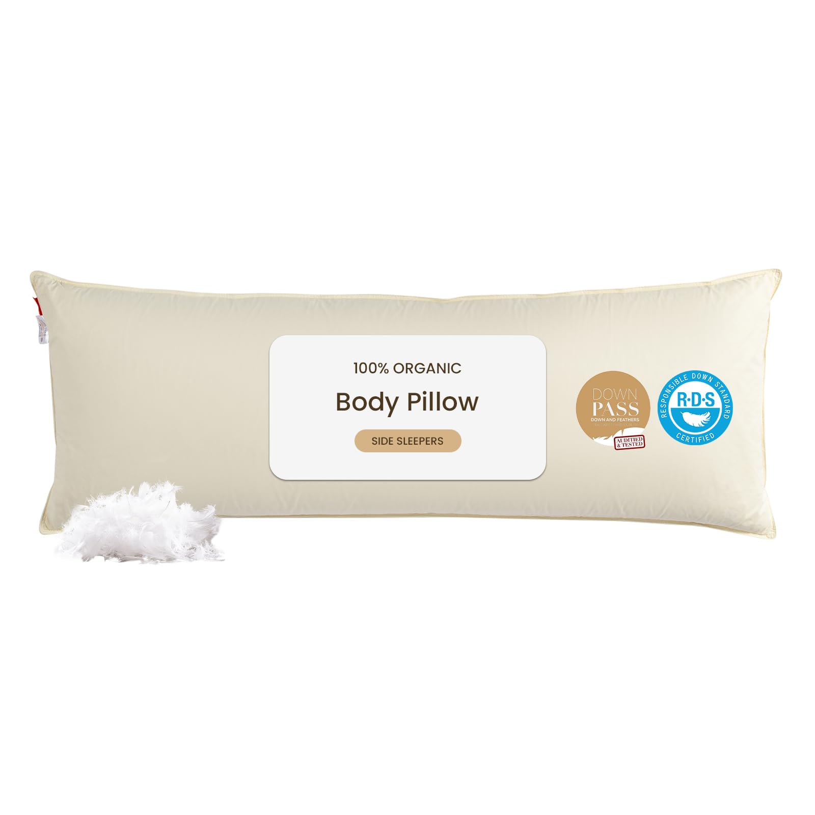 Photo 1 of Goose Down Body Pillows for Adults, Large Body Pillow for Side Sleeper, Cooling Hugging Feather Body Pillow Insert, 20x54 Full Length Long Pillow for Bed with 100% Organic Cotton Shell, Off-White