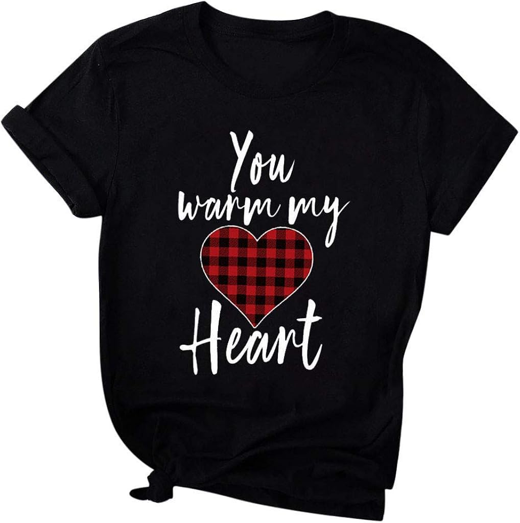 IJKLMNOP Women Valentine's Day Casual Short Sleeve O Neck Letter Print