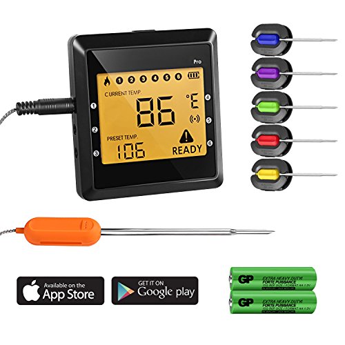 Digital Meat Thermometer, LESHP Wireless Remote Cooking Food Meat Thermometer, APP Controlled Bluetooth Smart BBQ Thermometer W/6 Stainless Steel Probes, Cooking Thermometer For Grill & Smoker