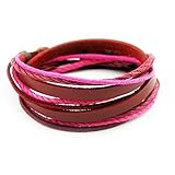 Victoria Echo Handmade Multilayer Wraps Colorful Cords Leather Bracelet Pink