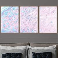 3 Piece Framed Canvas Wall Art Pink Pastel Liquid Canvas Prints Home Artwork Decoration for Living Room,Bedroom - 16