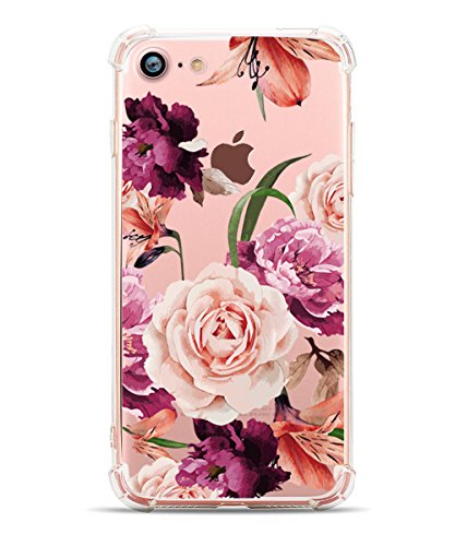 iPhone 8 Flower Case Hepix iPhone 7 Floral Case for Women, Crystal Clear TPU with Protective Bumper Back Cover Case for Apple iPhone 7 iPhone 8, Soft Flexible Shock Absorbtion 4.7 inch