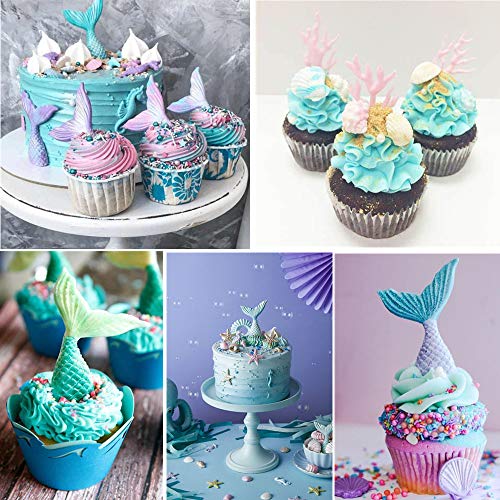 Marine Theme Fondant Silicone Mold,Seashell,Mermaid Tail,Seaweed,Coral,Fish DIY Handmade Baking Tools for Mermaid Theme Cake Decoration,Chocolate,Candy,Fondant,Polymer Clay,Crafting Projects