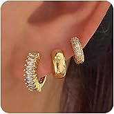 Gold Hoop Earrings Sets for Women, 14K Gold Plated Small Earring Sets for Multiple Piercing, Hypoallergenic Chunky Earrings for Women