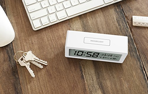 KADAMS Battery Digital Alarm Clock with Snooze, Backlight, Calendar Month Date Day, Temperature and Humidity, Low Battery Indicator, Small Portable Travel Clock, Desk Clock for Shelf Table - White - Thumbnail 4