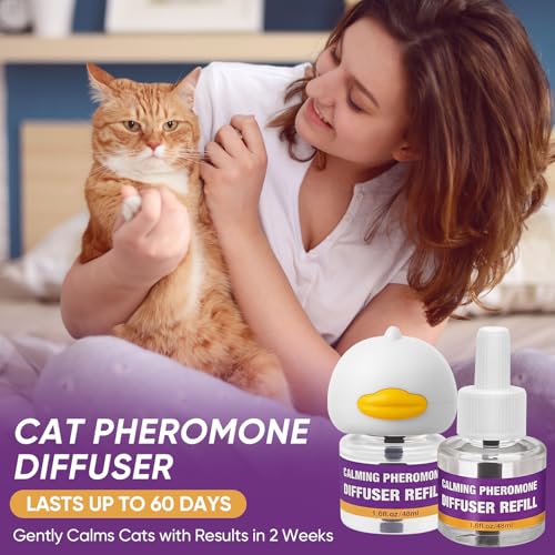 Cat Calming Pheromone Diffuser Kit, 2 Plug-Ins + 4 Refills (48ml Each), Helps Reduce Stress, Spraying & Scratching, Supports Harmony for Multi-Cat Homes, Drug-Free Comfort for Cats & Kittens