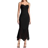 KUTUMAI Women Bodycon Long Formal Dress Asymmetric Hem Lace Neck Wedding Guest Cocktail Maxi Dresses