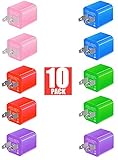 Wall Charger, 10 Pack Universal Portable USB Power Adapter Plug Outlet for iPhone 7 / 6S / Plus, iPad, Samsung Galaxy, Motorola, HTC, Other Smartphones (Family Pack) (Random Colors)
