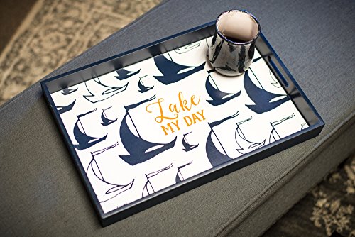 Lake My Day Sailboat Silhouette Tray, Throw Pillow and Wall Art Plaque Set of 3 for the Home