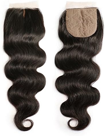 Slove Hair Silk Base Closure,4X4 Silk Closure Human Hair Body Wave For Black Women Bleached Knots Lace Closure Natural Color Silk Top Closure Middle Part 18 Inches