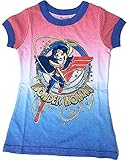 DC SuperHero Girls Wonder Woman Lassoing Large Graphic Ringer Tee Shirt Glitter Accents