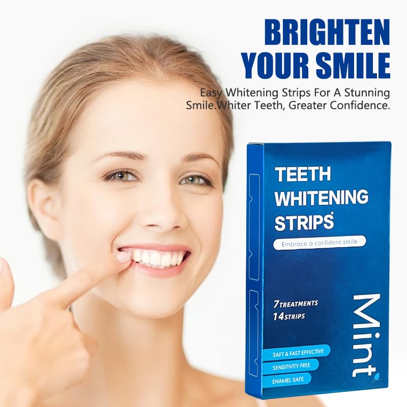 OHOO Mint Teeth Whitening Strips - 14 Strips 7-Day Kit Removes Coffee, Wine, Tobacco Stains | Enamel-Safe, No Sensitivity