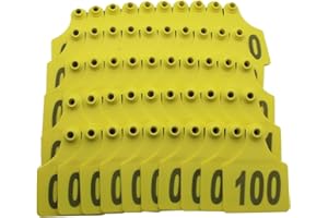 APLAYFULBEE 4.1x3 Oversize Cattle Ear Tags 001-100 Number TPU Large Plastic Livestock Identification Animal Tag for Cattle Cows Pigs Hog Goats Sheep Calf Animal (001-100, Yellow)