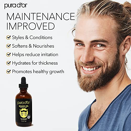 PURA D'OR Organic Beard Oil (4oz / 118mL) 100 Pure USDA Certified