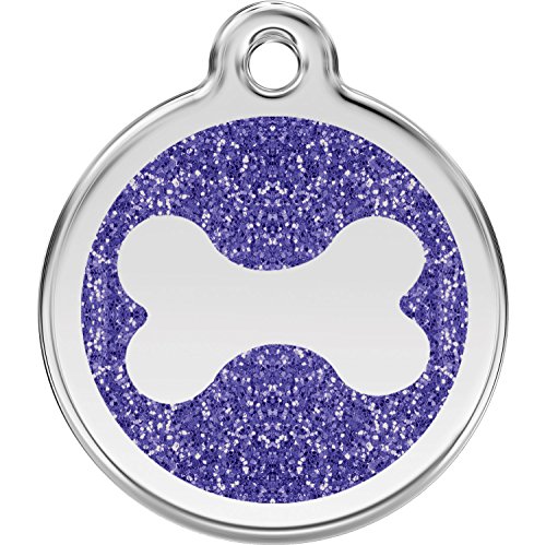 Red Dingo Personalized Glitter Bone Pet ID Dog Tag (Large Dark Blue)