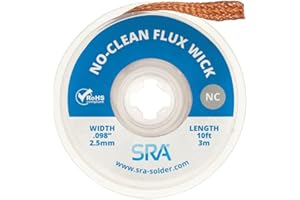 SRA SOLDERING PRODUCTS SRA Soldering Wick with Flat Woven Copper Desoldering Braid Strip and No Clean Flux for Easy Damage-Free Solder Removal - 1 Pack 10 Foot Solder Wick Spool