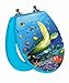 TOPSEAT 3D Ocean Series Round Toilet Seat w/Chromed Metal Hinges, Wood, Sea Turtle