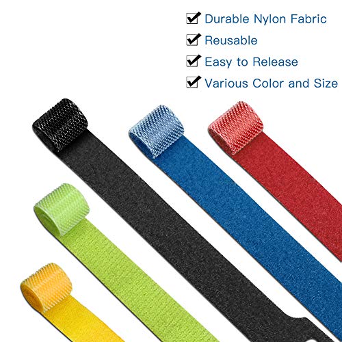 OneLeaf 60 Pcs Reusable Fastening Cable Ties with Hook and Loop, Multi-Purpose Cable Straps Wire Ties Cable Management, Adjustable Fastening Cord Ties for Computer/TV/Electronics, 3 Sizes and 5 Colors - Thumbnail 2