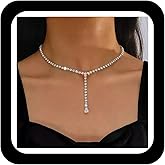 Zeshimb Boho Crystal Choker Necklace Silver Rhinestone Pendent Necklace Crystal Y Lariat Necklaces CZ Tennis Chain Necklace Jewelry for Women and Girls
