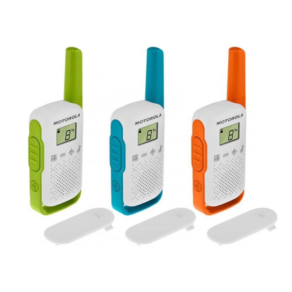 Motorola Moto T42 Talkabout PMR446 2-Way Walkie Talkie Portable Radio’s (One Pack of 3), Green, Blue and Orange