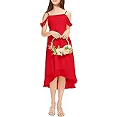 Imily Bela Girls Cold Shoulder Junior Bridesmaid Dresses Asymmetrical Chiffon Wedding Party Gown Dress