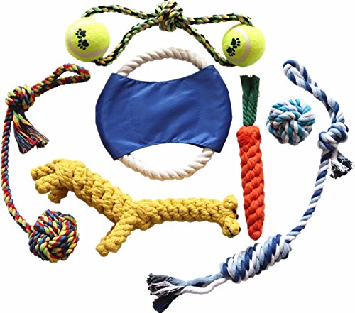 Dog Rope Chew Toys Set- Durable Cotton Puppy Dog Pet Toys Only for Small and Medium Dogs 7+1 Packs