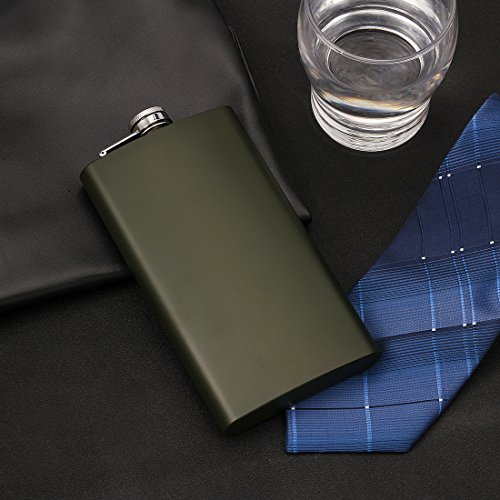 GENNISSY Green 18/8 Stainless Steel 12OZ Hip Flask - Green Flasks for Liquor with Funnel