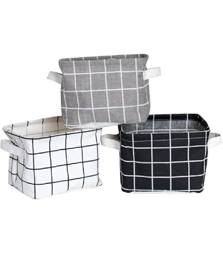 AARAINBOW 3-Pack Canvas Storage Baskets With Handles - Collapsible Organizer Bins For Toys, Makeup, Shelves