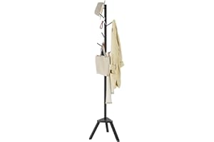 Sywhitta Coat Rack Stand, Premium Bamboo Free Standing Coat Rack with 6 Hooks, Easy Installation Clothes Hanger Stand, Black