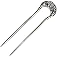 WCKJ Vintage Hair Stick for Buns, U Shaped 925 Sterling Silver Retro Hair Chopsticks for Womenphoenix Hair Pin handmade Distressed Ethnic Hair Forks 2 Prongs Updo Chignon Pins