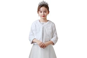 Heavyoff Girls Faux Fur Wrap Shawl Flower Kids Princess Cape Wedding Bolero Jacket Shrug for Party Evening