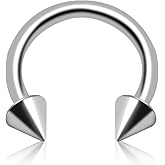 BOGKU Titanium 16G Horseshoe Rings internally threaded Spikes Nose Septum Hoop Earring Eyebrow Tragus Lip Rings Daith Helix 6-12mm Smily Piercing Jewelry for Women Men