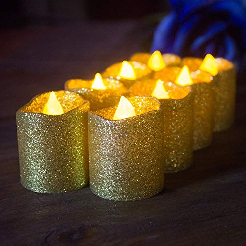 LOGUIDE Gold Flameless Votive Candles,Battery Operated Gold Glitter LED