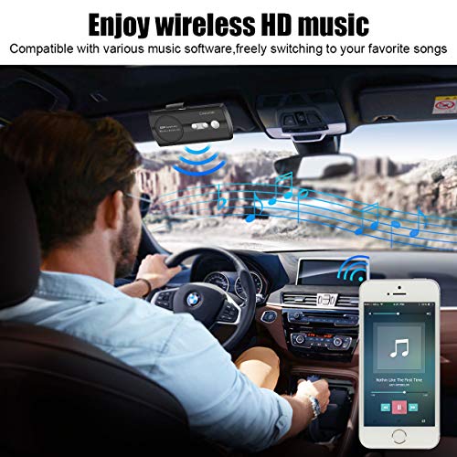 Carpuride Bluetooth Handsfree Car Kit, AUTO ON Visor Bluetooth Speakerphone, Support Siri Google Voice Command, Phone GPS Music Player, Dual Link, High Clear Call