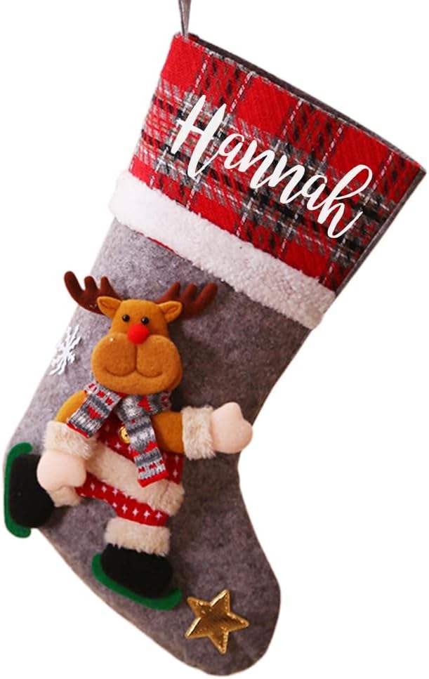Stockings & Holders - Juantao Personalized Christmas Stocking with Name Buffalo Plaid Xmas Stocking with 3D Gnome Santa Reindeer White Bear Snowmen Hanging Stocking for Christmas Tree Family Holiday Party Decoration