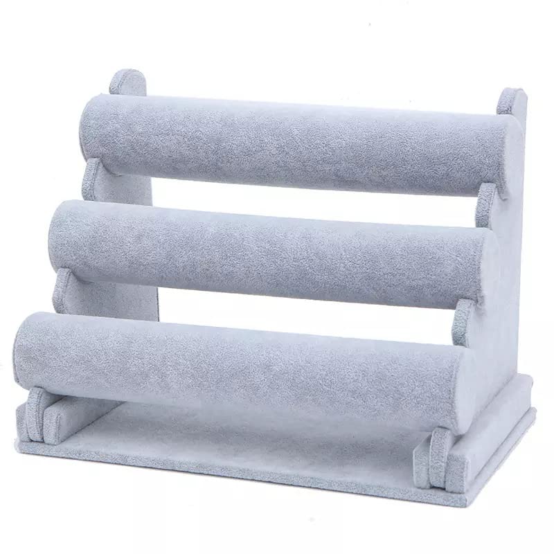 Sinoba Bracelet Stand Jewellery Stand 3 Tier Grey Velvet Look